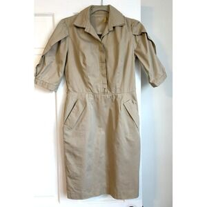 Flores & Flores‎ Khaki Cotton Puff Sleeve Midi Dress Tan Size 4